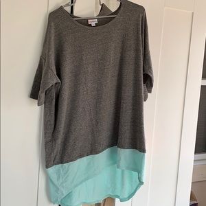 LulaRoe Gray and Turquoise Irma Top